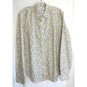 Frank & Eileen Don Blue Yellow Floral Button Down Long Sleeve Shirt Size M NWOT